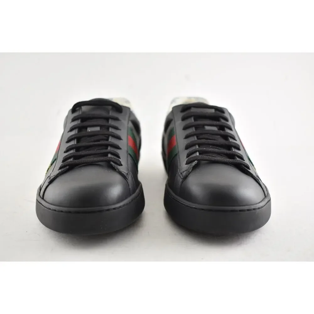 Gucci Mens Black New Ace Guccy Leather Gold Flat Low Top Lace Sneaker G 10 11 - Picture 5 of 12